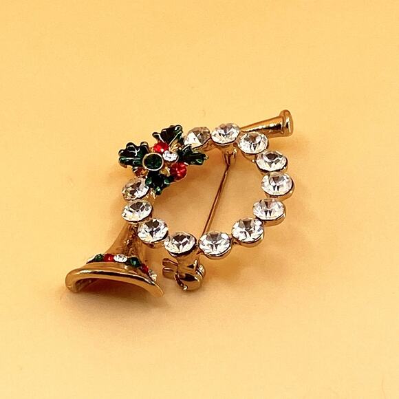 Vintage Christmas Pins Ornaments With Rhinestones Set of Two - Picture 3 of 5